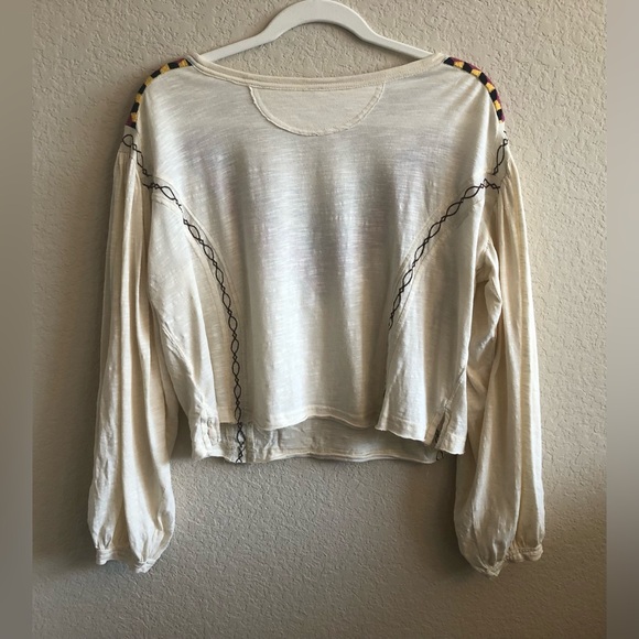 Free people embroidered long sleeve crop top size medium - Picture 2 of 10